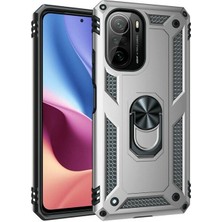 Gpack Xiaomi Mi 11I Kılıf Vega Tank Koruma Standlı Yüzüklü Mıknatıslı+Nano Glass Gümüş