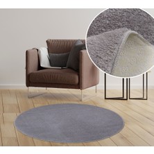 My Evilla Modern Dekoratif Halı Jel Kaymaz Taban  Peluş  Puffy Yuvarlak  Gri