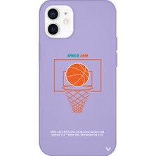Deercase Apple iPhone 12 Mini Lila Renkli Silikon Space Jam Cartoon Telefon Kılıfı