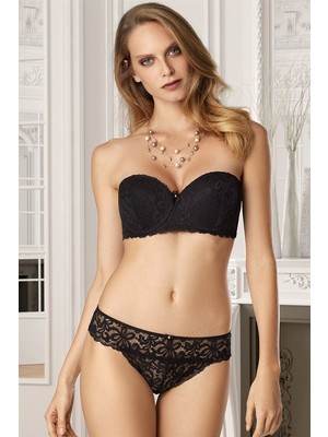 Pierre Cardin 4616 Daisi Balenli Straplez Destekli Sütyen TAKIM-SİYAH/75B