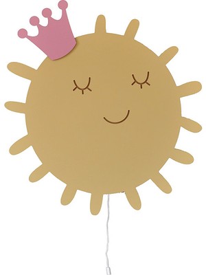 Bugy Bagy Pembe Taçlı Güneş Gece Lambası Çocuk Odası Dekoratif Duvar Süsü 40 cm