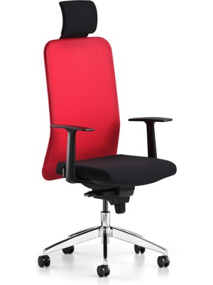 Bürotime Comfy Başlıklı Çalışma Koltuğu | Sabit Kol | Alüminyum Ayak | Kırmızı/siyah