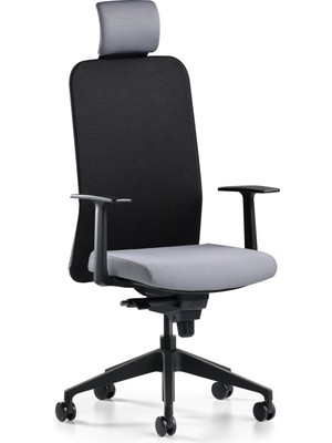 Bürotime Comfy Başlıklı Çalışma Koltuğu | Sabit Kol | Plastik Ayak | Siyah/antrasit
