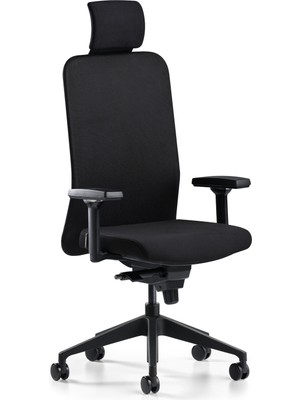 Bürotime Comfy Başlıklı Çalışma Koltuğu | 3D Kol | Plastik Ayak | Siyah