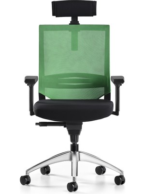 Bürotime Cozy Başlıklı Çalışma Koltuğu - 3D Kol - Alüminyum Ayak  - Siyah/yeşil