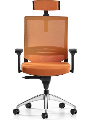 Bürotime Cozy Başlıklı Çalışma Koltuğu - 3D Kol - Alüminyum Ayak - Turuncu