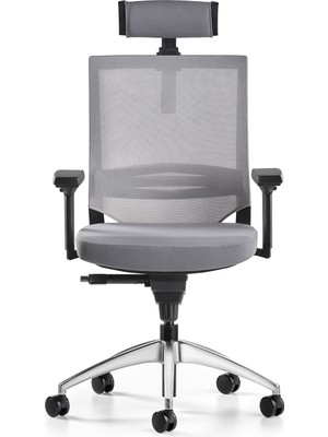 Bürotime Cozy Başlıklı Çalışma Koltuğu  - 3D Kol - Alüminyum Ayak - Antrasit/gri