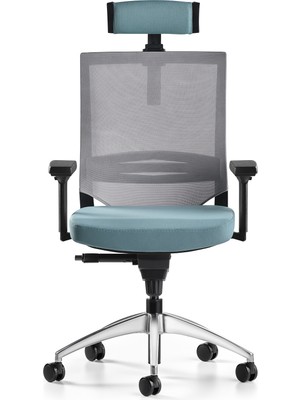Bürotime Cozy Başlıklı Çalışma Koltuğu - 3D Kol - Alüminyum Ayak - Mint Yeşili/gri
