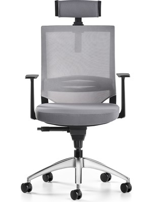 Bürotime Cozy Başlıklı Çalışma Koltuğu - Sabit T Kol - Alüminyum Ayak - Antrasit/gri