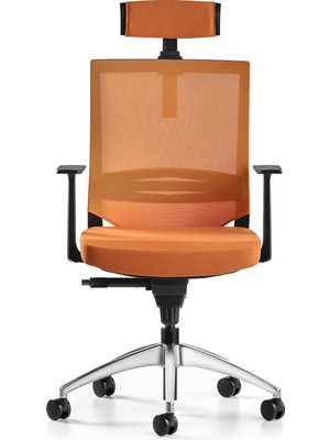 Bürotime Cozy Başlıklı Çalışma Koltuğu - Sabit T Kol - Alüminyum Ayak - Turuncu