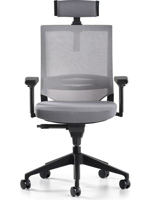 Bürotime Cozy Başlıklı Çalışma Koltuğu - 3D Kol - Plastik Ayak - Antrasit/gri