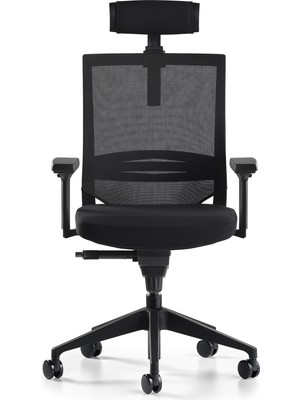 Bürotime Cozy Başlıklı Çalışma Koltuğu - 3D Kol - Plastik Ayak - Siyah