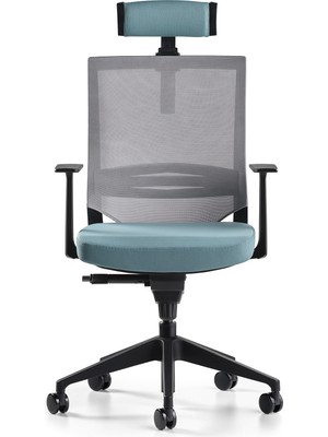 Bürotime Cozy Başlıklı Çalışma Koltuğu - Sabit T Kol - Plastik Ayak - Mint Yeşili/gri