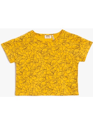 Koton Kız Çocuk Baskılı Tişört Bisiklet Yaka Kısa Kollu Pamuklu