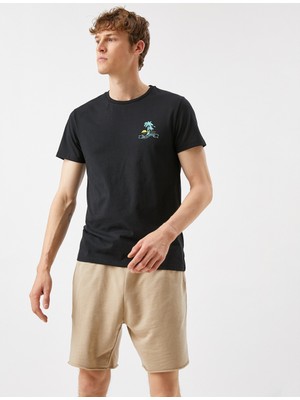 Koton Baskili Tisört Bisiklet Yaka