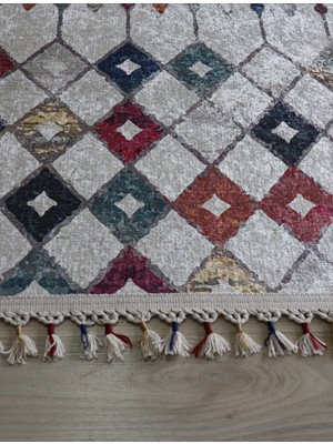 Arte Halı Dekoratif Örgü Saçaklı Salon Halısı Makinada Yıkanabilir Kaymaz Taban Kilim Koridor Yolluk