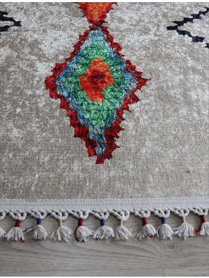 Arte Halı Dekoratif Örgü Saçaklı Salon Halısı Makinada Yıkanabilir Kaymaz Taban Kilim Koridor Yolluk