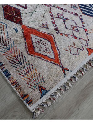 Arte Halı Dekoratif Örgü Saçaklı Salon Halısı Makinada Yıkanabilir Kaymaz Taban Kilim Koridor Yolluk