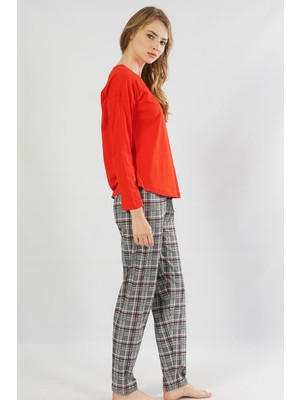 Pamuklu Düşük Omuzlu Uzun Kol Pijama Takım
