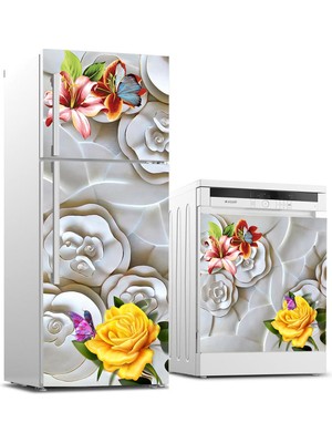 Sticker Art Buzdolabı ve Bulaşık Makinası Beyaz Eşya Sticker Kaplama Kabartma Gül