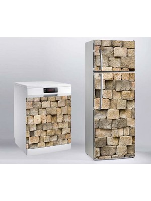 Sticker Art Buzdolabı ve Bulaşık Makinası Beyaz Eşya Sticker Kaplama Taş Desen