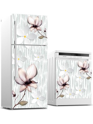 Sticker Art Buzdolabı ve Bulaşık Makinası Beyaz Eşya Sticker Kaplama Gölge Çiçekler