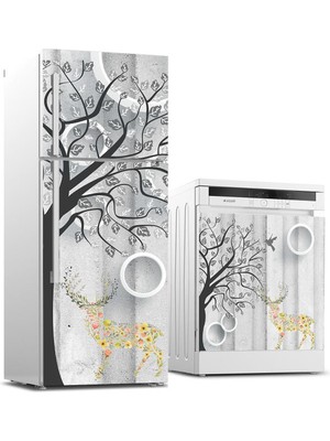 Sticker Art Buzdolabı ve Bulaşık Makinası Beyaz Eşya Sticker Kaplama Renkli Geyik