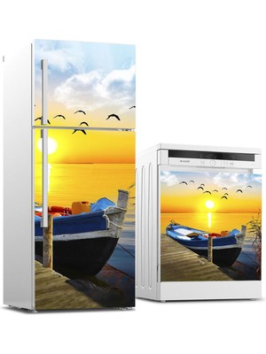 Sticker Art Buzdolabı ve Bulaşık Makinası Beyaz Eşya Sticker Kaplama Tekne Gün Batımı