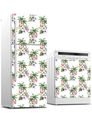 Sticker Art Buzdolabı ve Bulaşık Makinası Beyaz Eşya Sticker Kaplama Flamingo