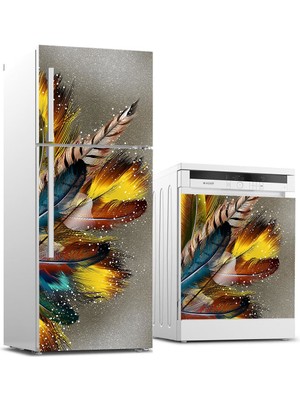 Sticker Art Buzdolabı ve Bulaşık Makinası Beyaz Eşya Sticker Kaplama Modern Tüy