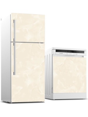 Sticker Art Buzdolabı ve Bulaşık Makinası Beyaz Eşya Sticker Kaplama Sarı Mermer