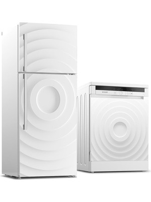 Sticker Art Buzdolabı ve Bulaşık Makinası Beyaz Eşya Sticker Kaplama Beyaz Daireler