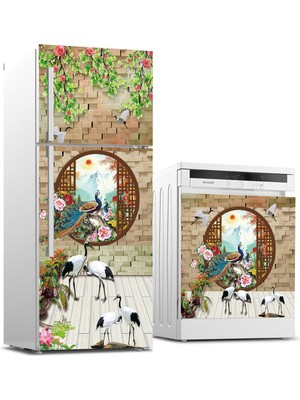 Sticker Art Buzdolabı ve Bulaşık Makinası Beyaz Eşya Sticker Kaplama Leylekler