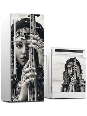 Sticker Art Buzdolabı ve Bulaşık Makinası Beyaz Eşya Sticker Kaplama Çingene Kız