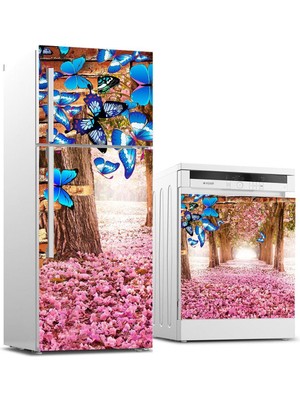 Sticker Art Buzdolabı ve Bulaşık Makinası Beyaz Eşya Sticker Kaplama Kelebek Gül