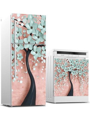 Sticker Art Buzdolabı ve Bulaşık Makinası Beyaz Eşya Sticker Kaplama Dökülen Çiçekler