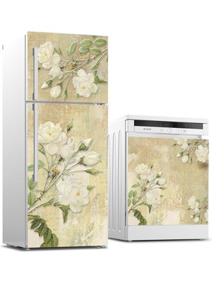 Sticker Art Buzdolabı ve Bulaşık Makinası Beyaz Eşya Sticker Kaplama Kabartma Desen Çiçek
