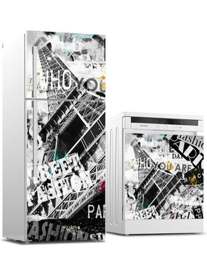 Sticker Art Buzdolabı ve Bulaşık Makinası Beyaz Eşya Sticker Kaplama Paris Popart