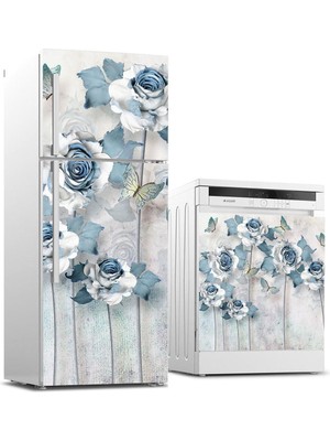 Sticker Art Buzdolabı ve Bulaşık Makinası Beyaz Eşya Sticker Kaplama Gül Kurusu