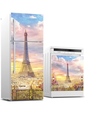 Sticker Art Buzdolabı ve Bulaşık Makinası Beyaz Eşya Sticker Kaplama Vintage Eyfel Kulesi