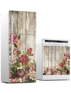 Sticker Art Buzdolabı ve Bulaşık Makinası Beyaz Eşya Sticker Kaplama Vintage Çiçekler