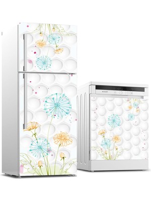 Sticker Art Buzdolabı ve Bulaşık Makinası Beyaz Eşya Sticker Kaplama Beyaz Çiçekler
