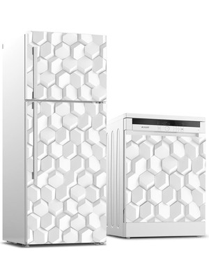 Sticker Art Buzdolabı ve Bulaşık Makinası Beyaz Eşya Sticker Kaplama 3D Altıgen