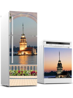 Sticker Art Buzdolabı ve Bulaşık Makinası Beyaz Eşya Sticker Kaplama Kız Kulesi