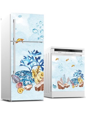 Sticker Art Buzdolabı ve Bulaşık Makinası Beyaz Eşya Sticker Kaplama Denizaltı Yosun