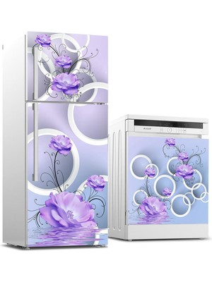 Sticker Art Buzdolabı ve Bulaşık Makinası Beyaz Eşya Sticker Kaplama Mor Çiçekler