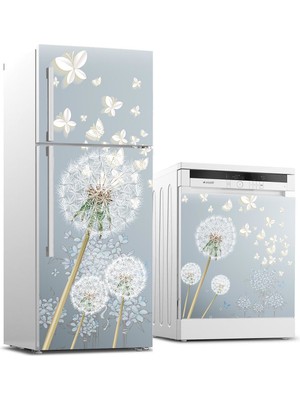 Sticker Art Buzdolabı ve Bulaşık Makinası Beyaz Eşya Sticker Kaplama Beyaz Kelebekler