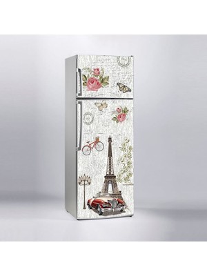 Sticker Art Buzdolabı Sticker Kaplama Dolap Kaplama Etiketi Vintage Paris Çizim