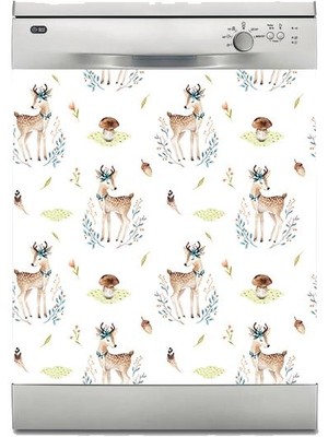 Sticker Art Bulaşık Makinesi Sticker Kaplama Beyaz Eşya Kaplama Geyik Mantar