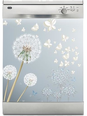 Sticker Art Bulaşık Makinesi Sticker Kaplama Beyaz Eşya Kaplama Tüy Çiçekler